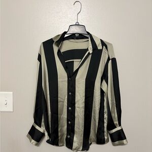 Zara Black and Cream Striped Men's Shirt